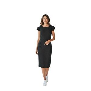 Calvin Klein Midi Dress Polka-Dot Sheath Women's Size 6 Cap Sleeves Black White
